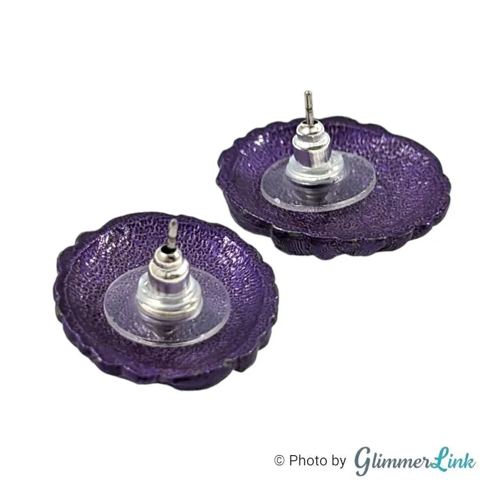 Vintage 80s Purple Enamel Round Woven Knot Metal Earrings